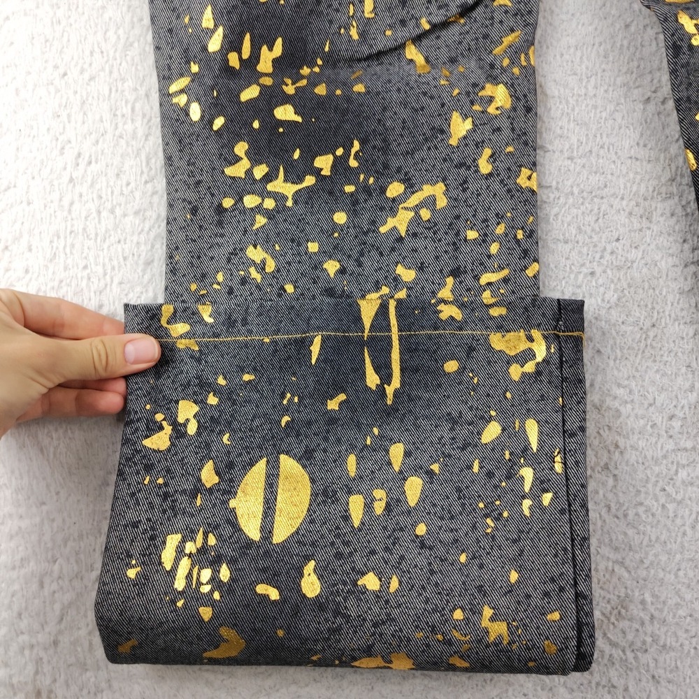 VTG Johnny Blaze Flame Flare Jeans Women's Size 13 W33 x L33 Gold Splatter Y2K - Picture 8 of 8